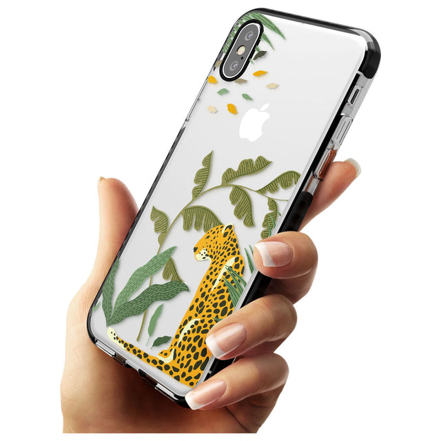 Large Jaguar Clear Jungle Cat Pattern Black Impact Phone Case for iPhone X XS Max XR