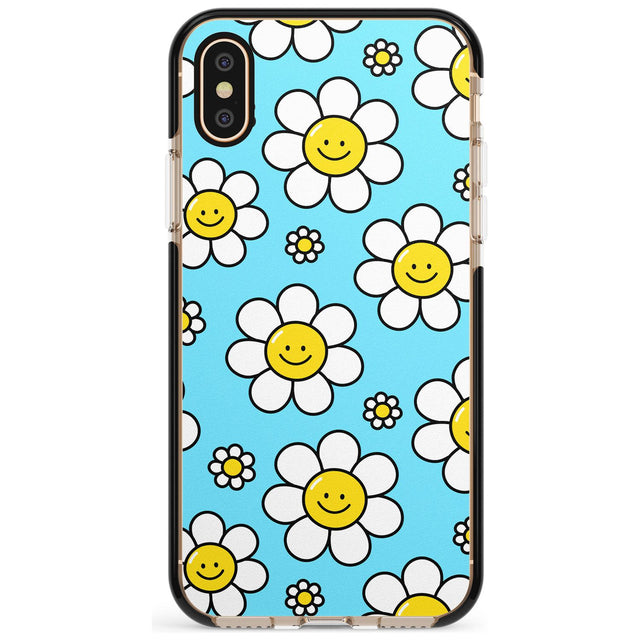 Daisy Faces Kawaii Pattern Black Impact Phone Case for iPhone X XS Max XR