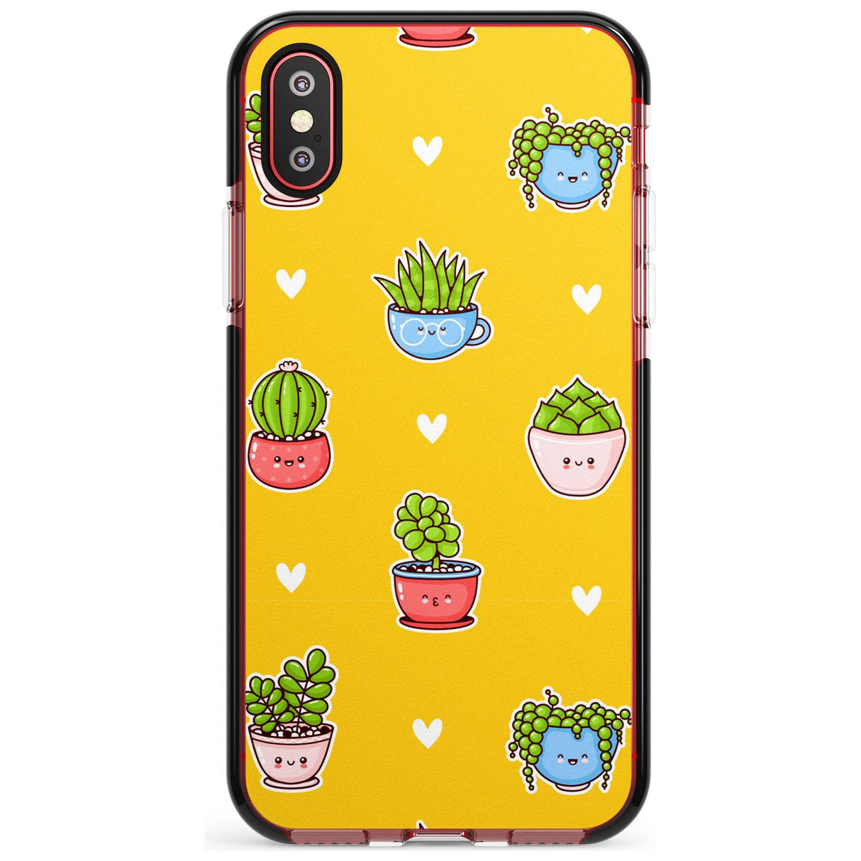 Plant Faces Kawaii Pattern Black Impact Phone Case for iPhone X XS Max XR