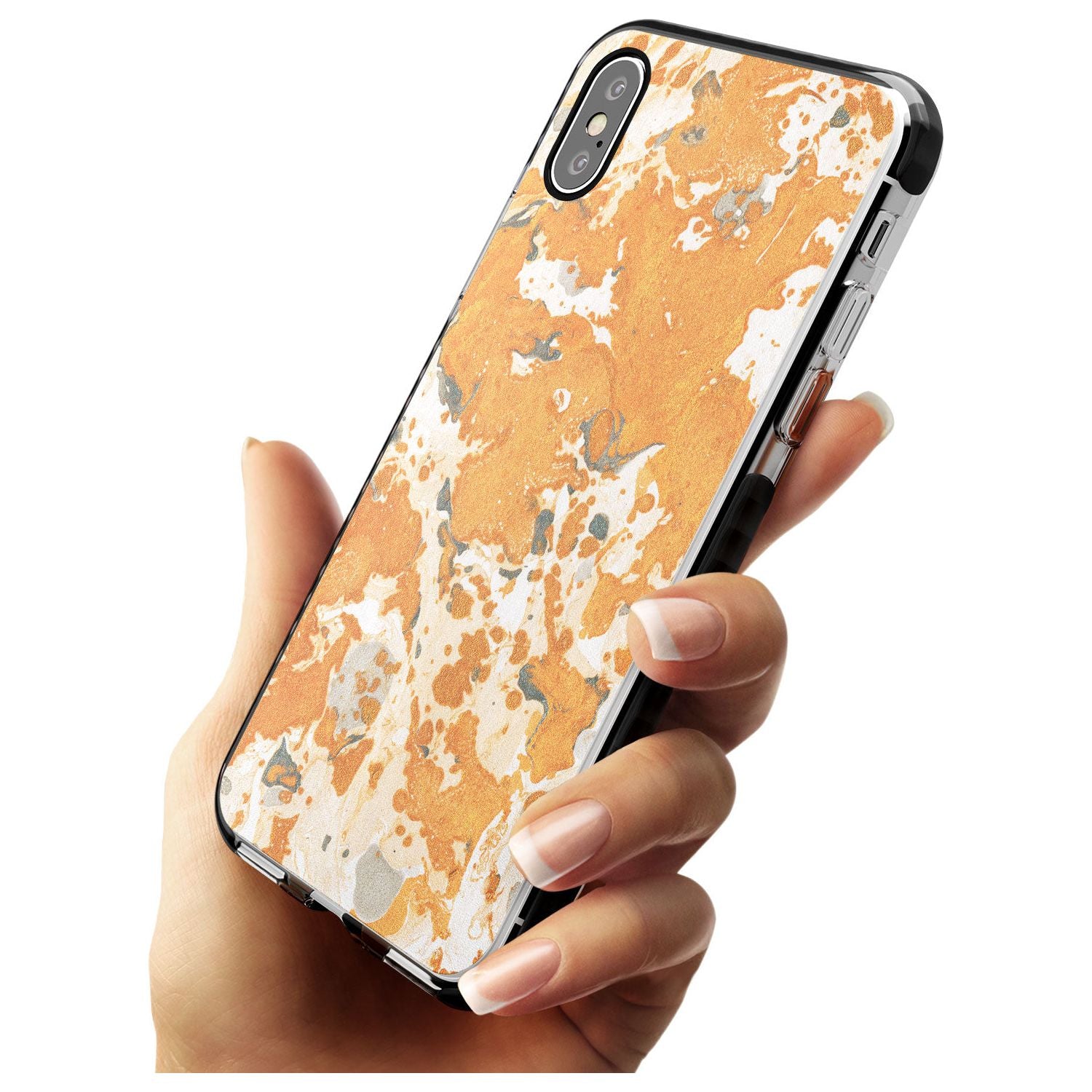 Orange Marbled Paper Pattern Black Impact Phone Case for iPhone X XS Max XR