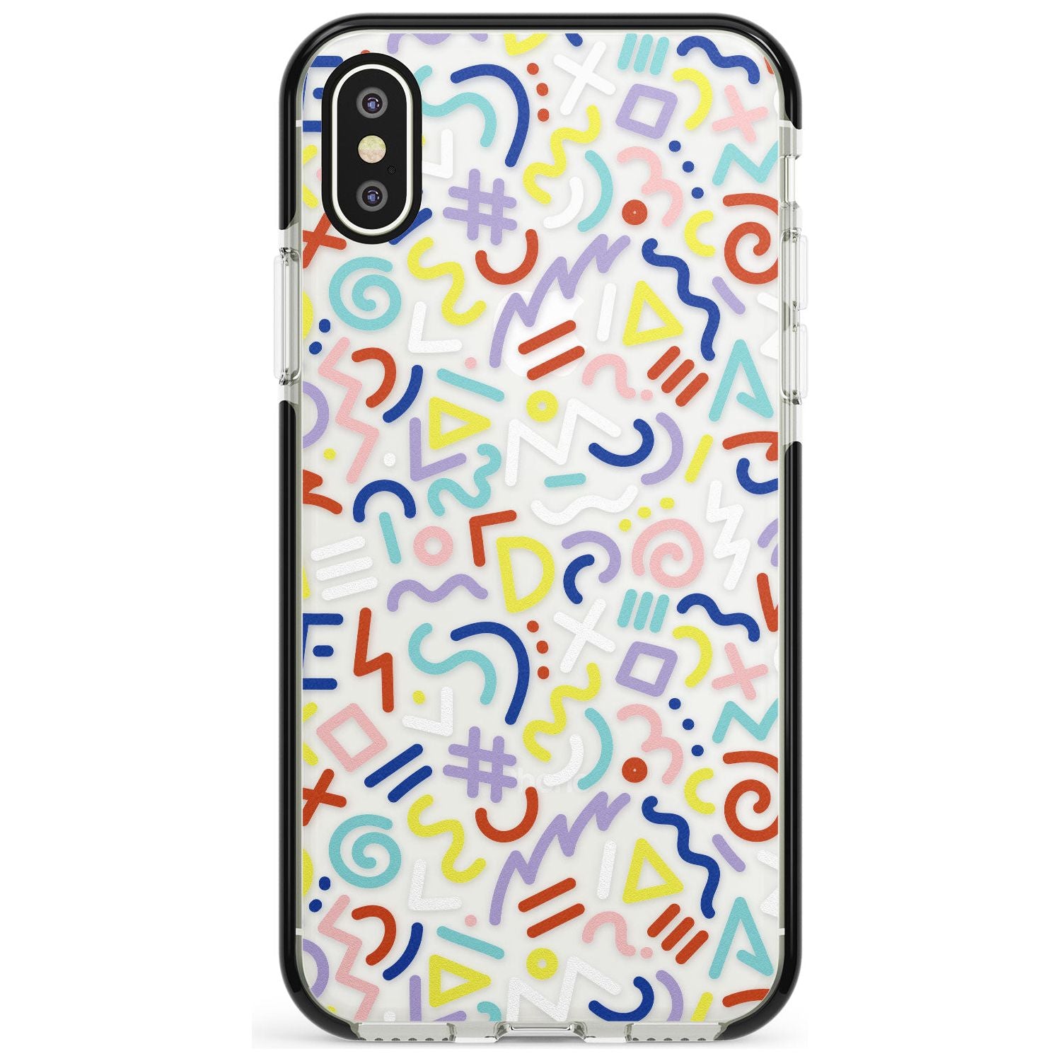 Colourful Mixed Shapes Retro Pattern Design Black Impact Phone Case for iPhone X XS Max XR