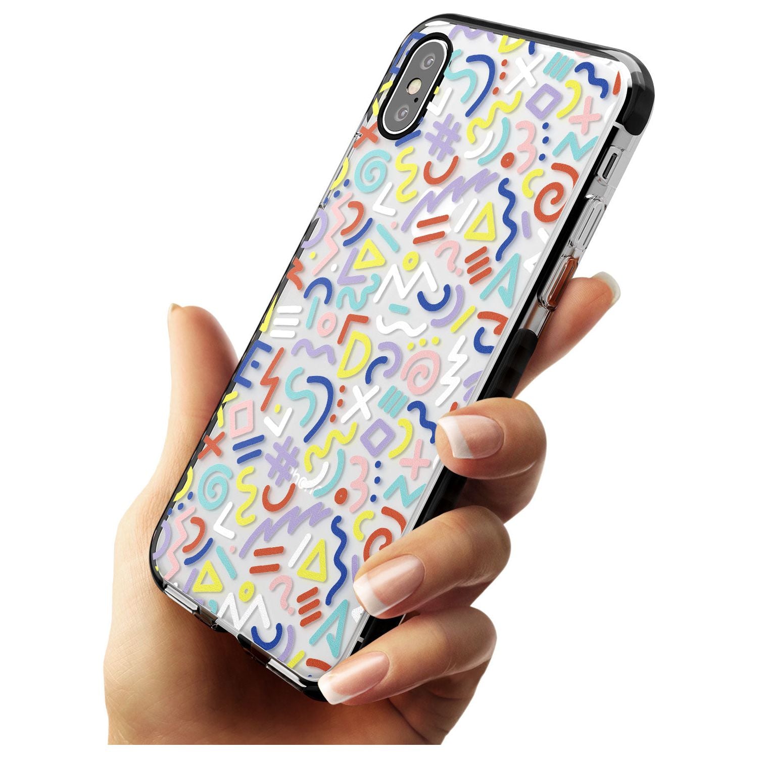 Colourful Mixed Shapes Retro Pattern Design Black Impact Phone Case for iPhone X XS Max XR