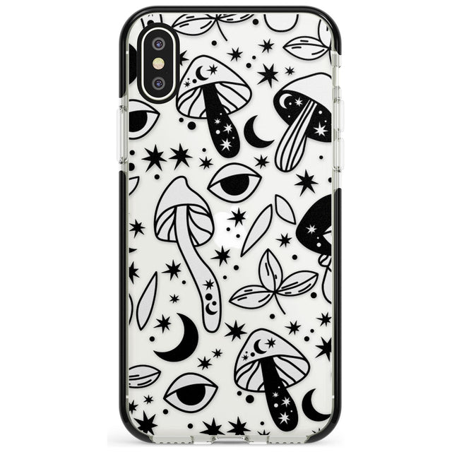Psychedelic Mushrooms Pattern Black Impact Phone Case for iPhone X XS Max XR