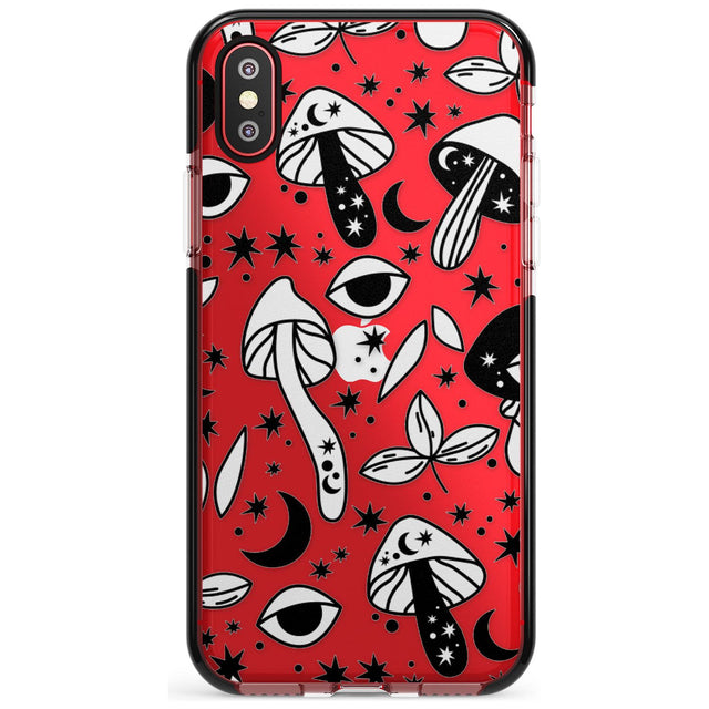 Psychedelic Mushrooms Pattern Black Impact Phone Case for iPhone X XS Max XR