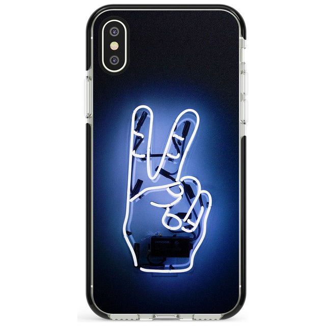 Peace Sign Hand Neon Sign Black Impact Phone Case for iPhone X XS Max XR