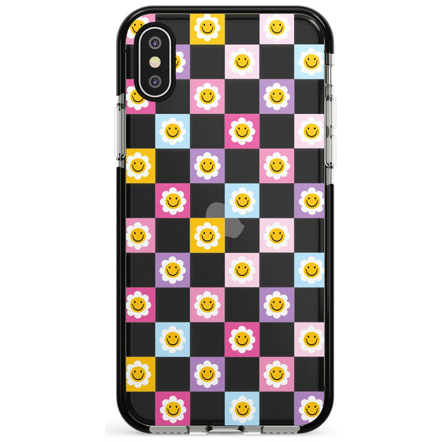 Daisy Squares Pattern Black Impact Phone Case for iPhone X XS Max XR