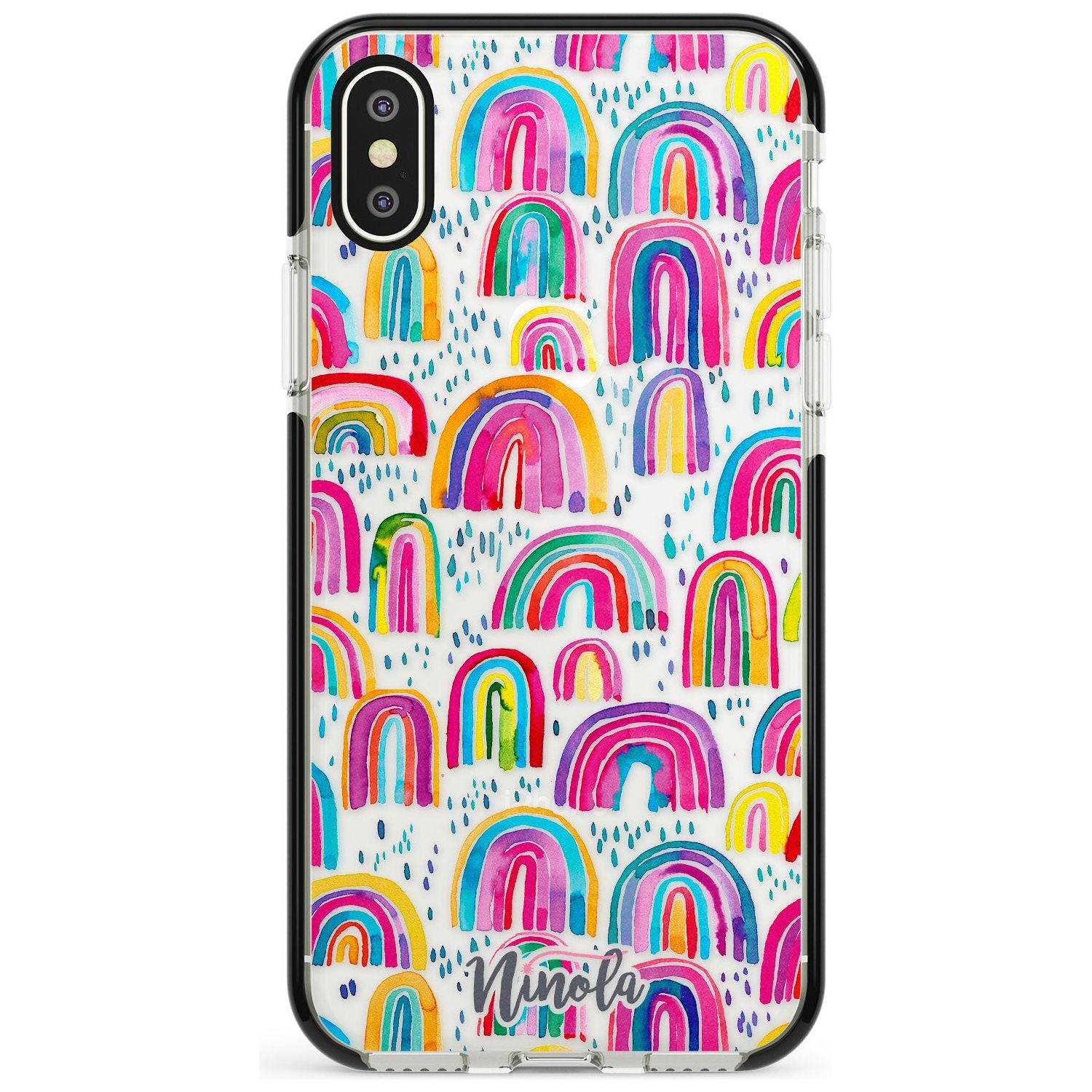 Cute Watercolor Rainbows Black Impact Phone Case for iPhone X XS Max XR