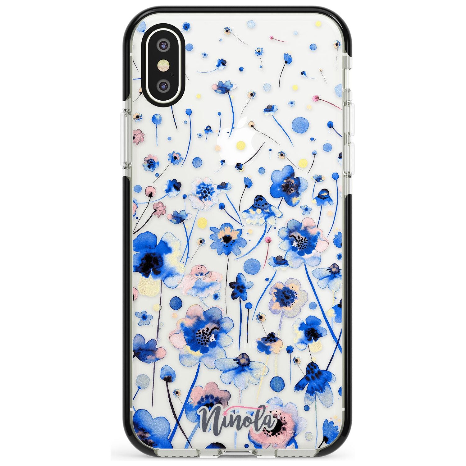Ink Flowers Blue Black Impact Phone Case for iPhone X XS Max XR