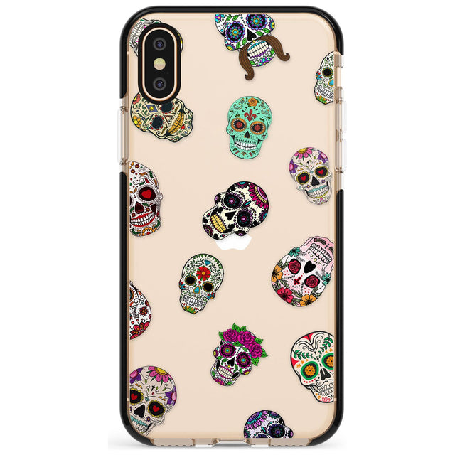 Mixed Sugar Skull Pattern Black Impact Phone Case for iPhone X XS Max XR