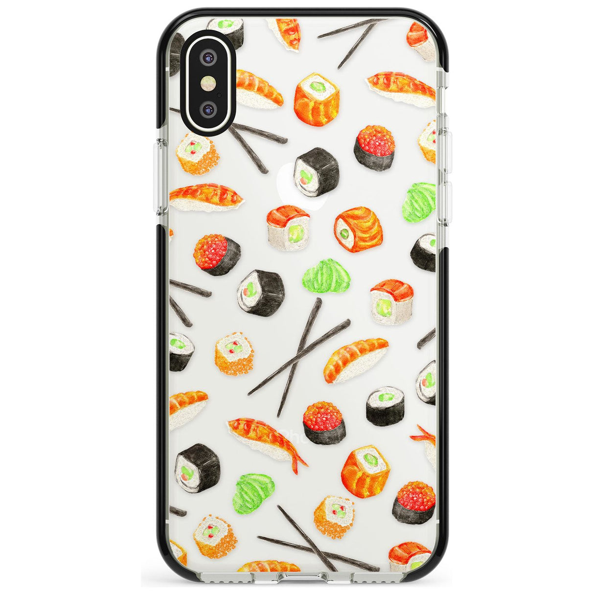 Sushi & Chopsticks Watercolour Pattern Black Impact Phone Case for iPhone X XS Max XR