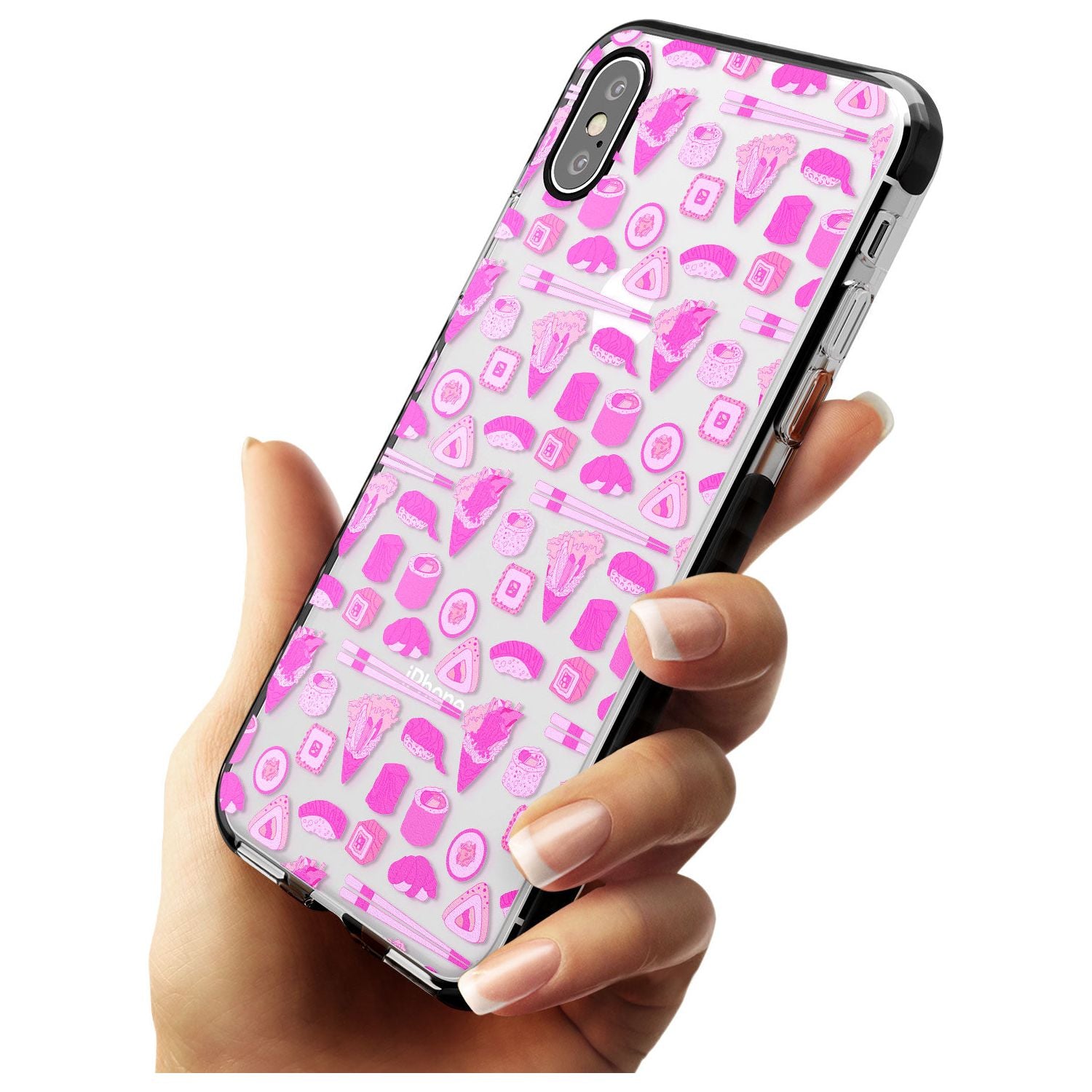 Bright Pink Sushi Pattern Black Impact Phone Case for iPhone X XS Max XR