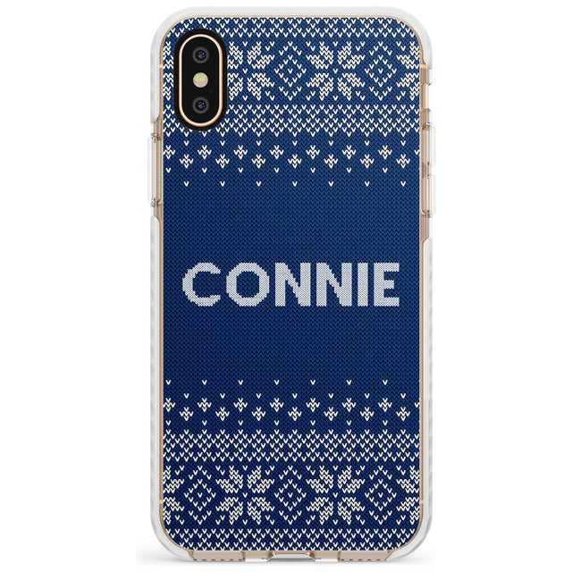 Personalised Blue Christmas Knitted Jumper Impact Phone Case for iPhone X XS Max XR