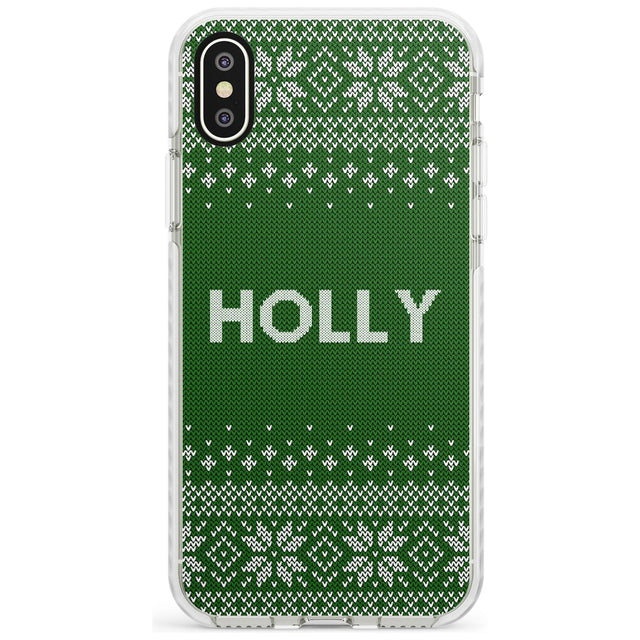 Personalised Green Christmas Knitted Jumper Impact Phone Case for iPhone X XS Max XR