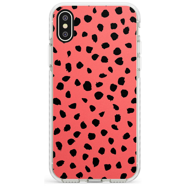 Black on Salmon Pink Dalmatian Polka Dot Spots Impact Phone Case for iPhone X XS Max XR