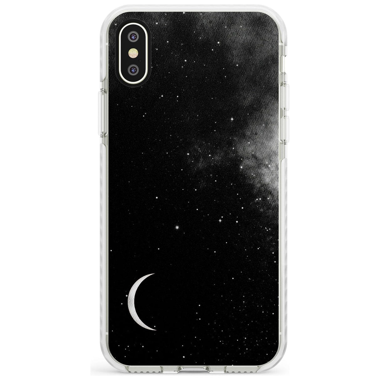 Night Sky Galaxies: Crescent Moon Phone Case iPhone X / iPhone XS / Impact Case,iPhone XR / Impact Case,iPhone XS MAX / Impact Case Blanc Space