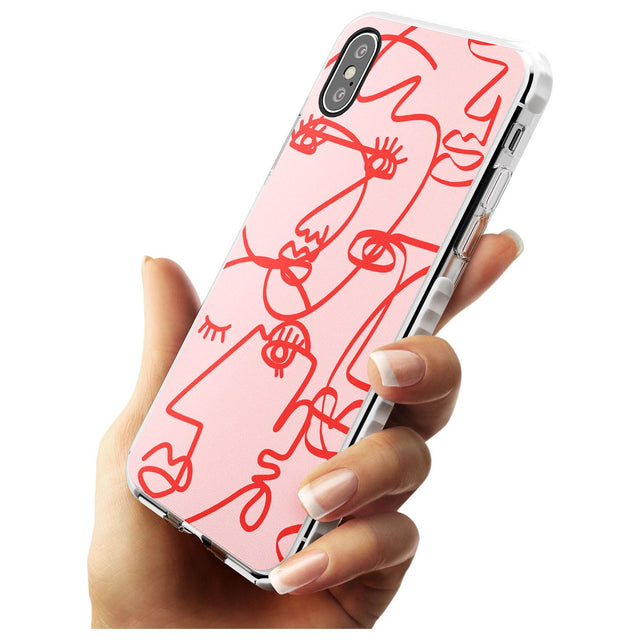 Continuous Line Faces: Red on Pink Slim TPU Phone Case Warehouse X XS Max XR