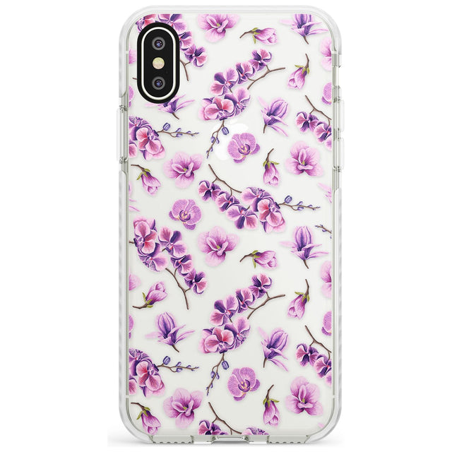 Purple Orchids Transparent Floral Impact Phone Case for iPhone X XS Max XR