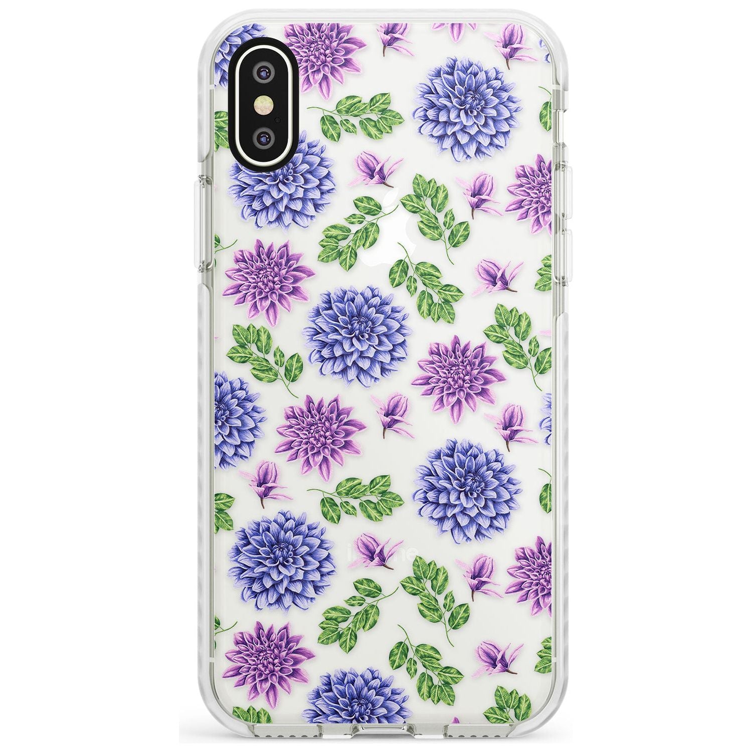 Purple Dahlias Transparent Floral Impact Phone Case for iPhone X XS Max XR