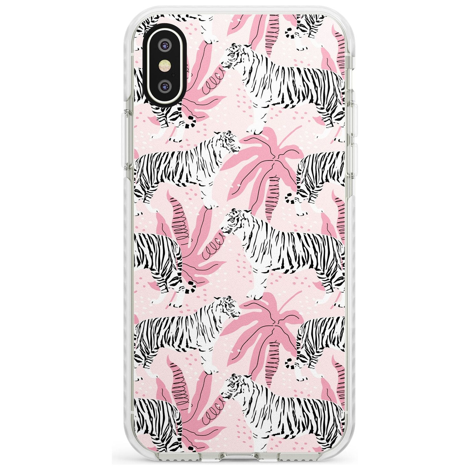 White Tigers on Pink Pattern Impact Phone Case for iPhone X XS Max XR