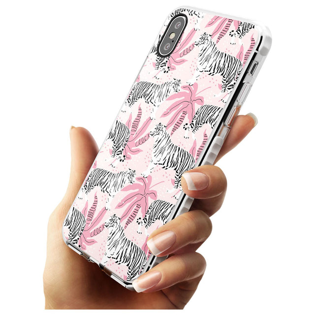 White Tigers on Pink Pattern Impact Phone Case for iPhone X XS Max XR