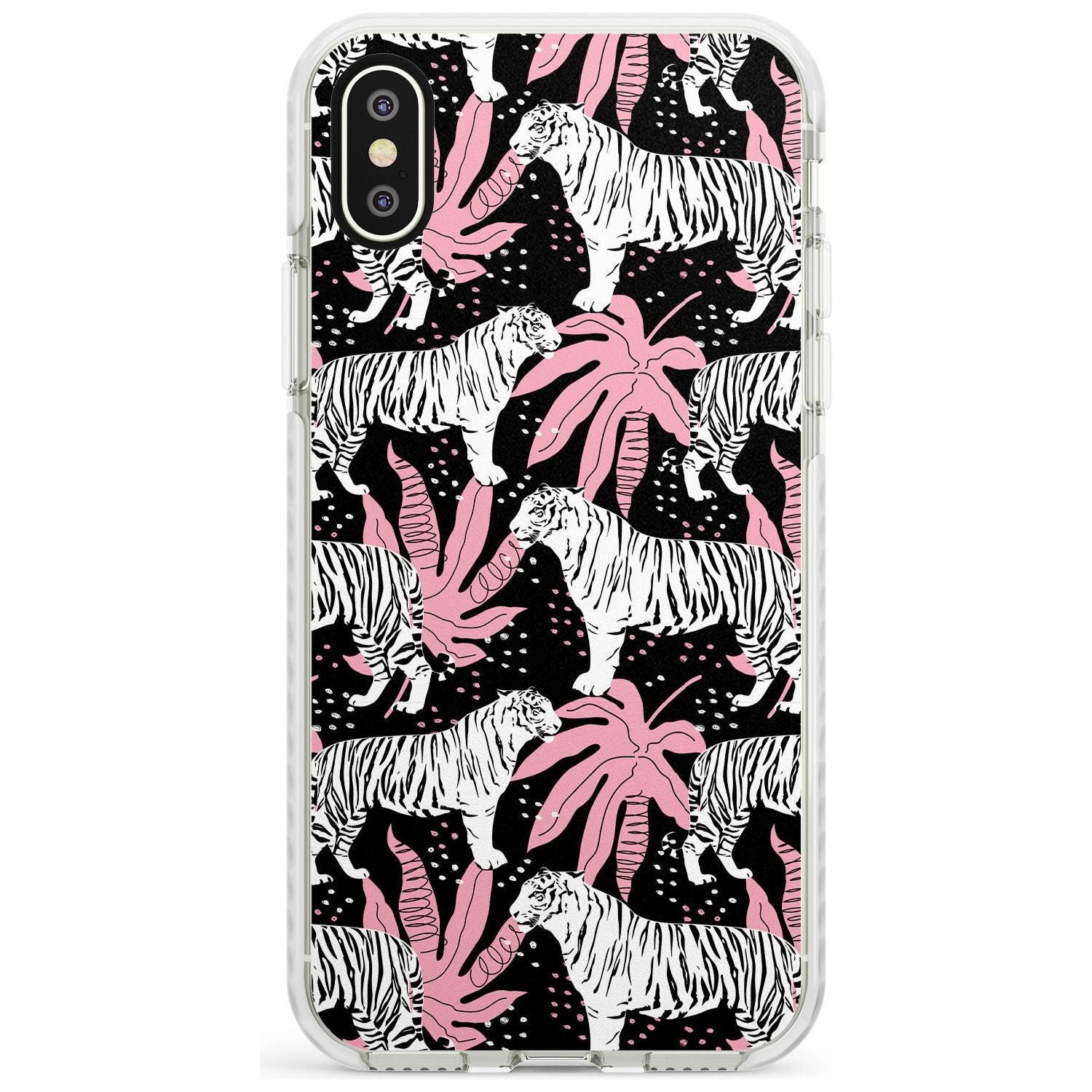 White Tigers on Black Pattern Impact Phone Case for iPhone X XS Max XR