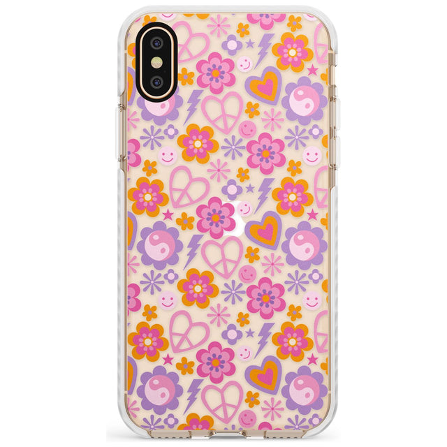 Peace, Love and Flowers Pattern Impact Phone Case for iPhone X XS Max XR