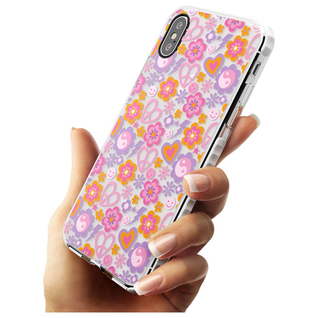 Peace, Love and Flowers Pattern Impact Phone Case for iPhone X XS Max XR
