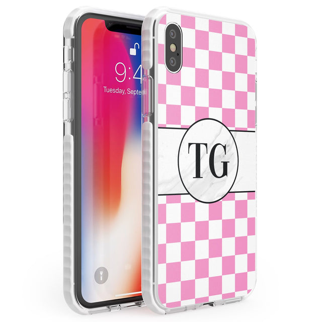 Personalised Monogrammed Pink Check Phone Case iPhone X / iPhone XS / Impact Case,iPhone XR / Impact Case,iPhone XS MAX / Impact Case Blanc Space