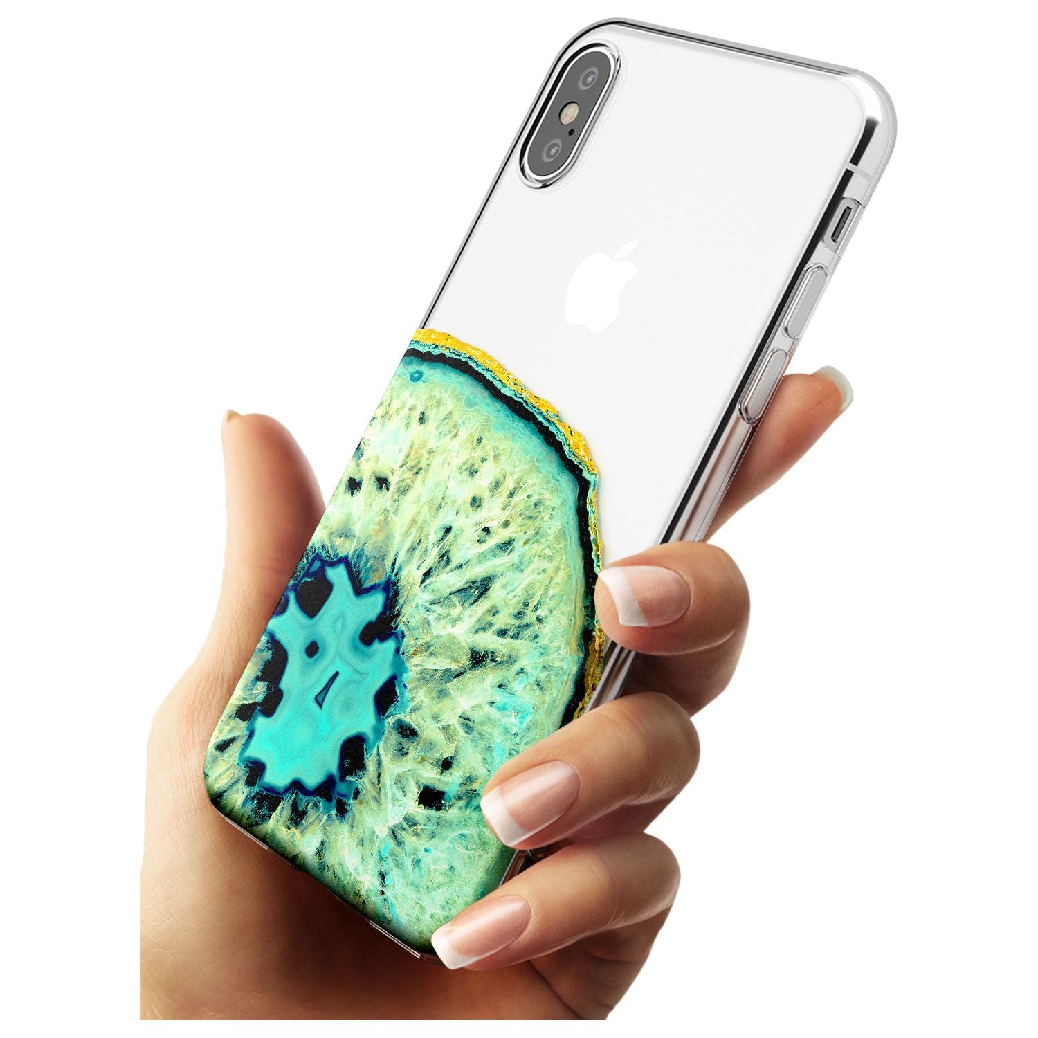 Turquoise & Green Gemstone Crystal Clear Design Slim TPU Phone Case Warehouse X XS Max XR