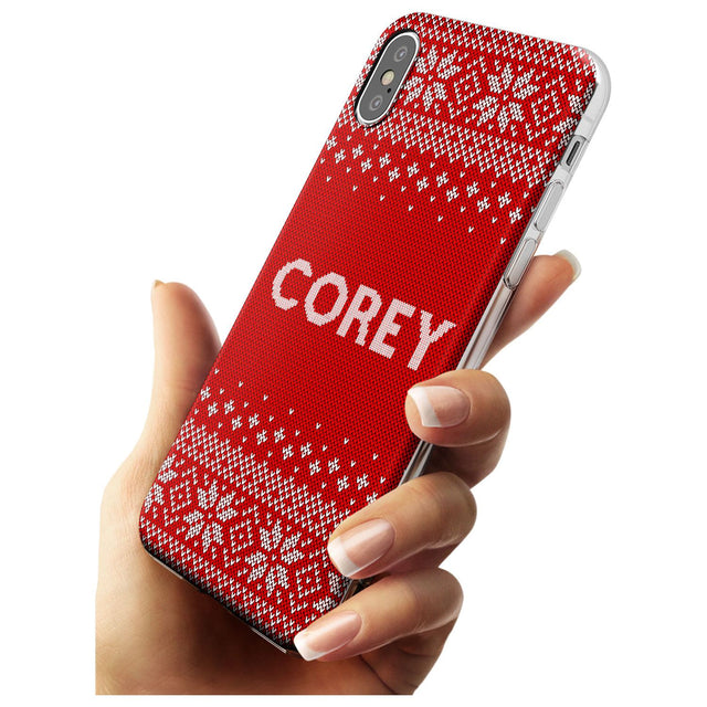 Personalised Red Christmas Knitted Jumper Slim TPU Phone Blanc Space X XS Max XR