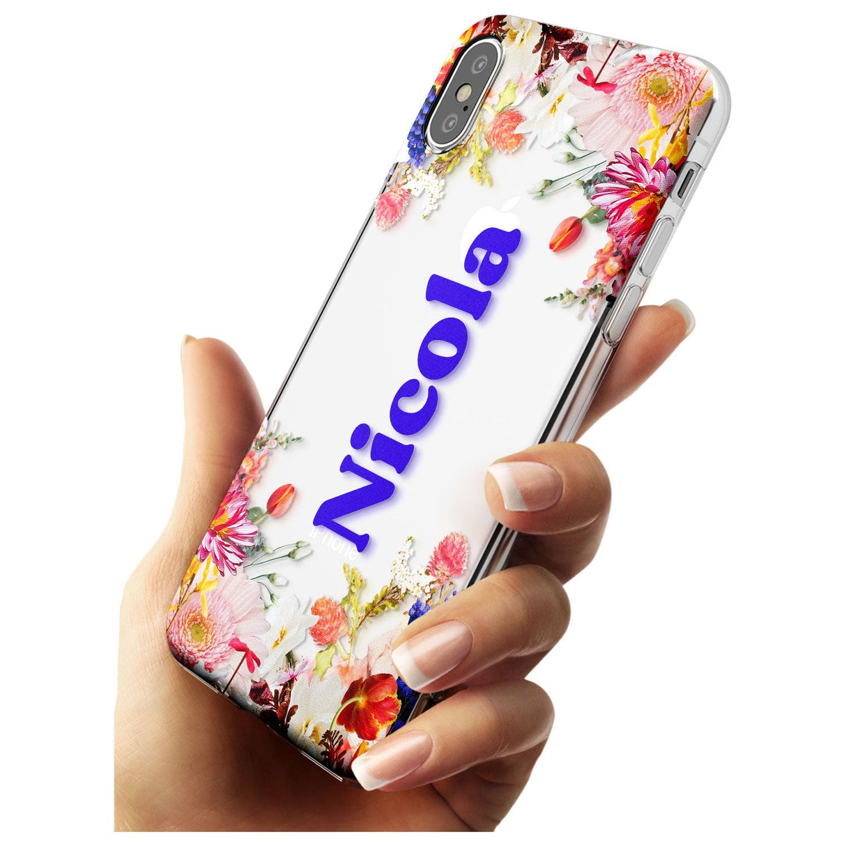Custom Text with Floral Borders Black Impact Phone Case for iPhone X XS Max XR