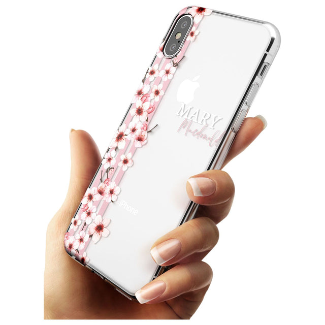 Cherry Blossoms & Stripes Transparent  Black Impact Phone Case for iPhone X XS Max XR