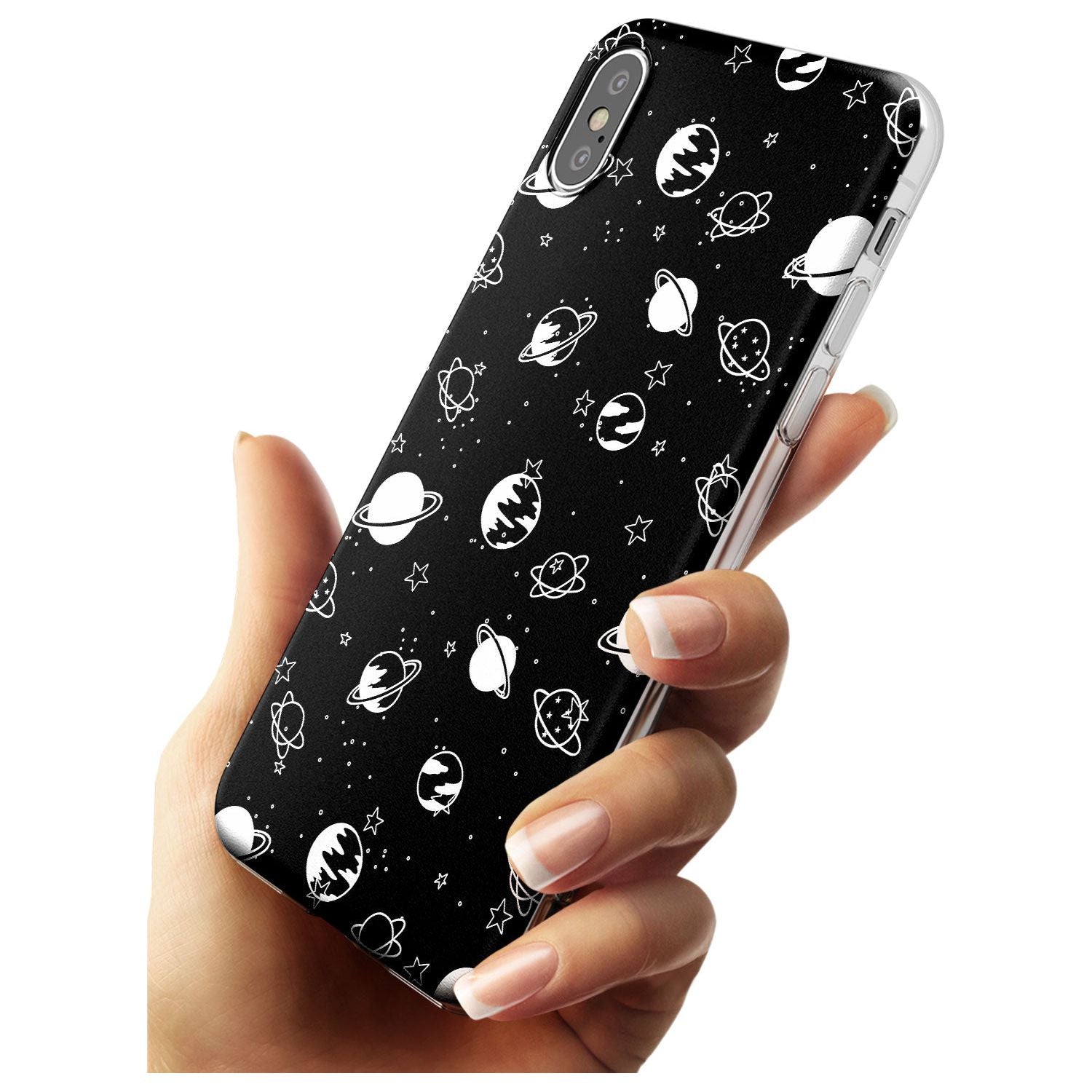 White Planets on Black Black Impact Phone Case for iPhone X XS Max XR