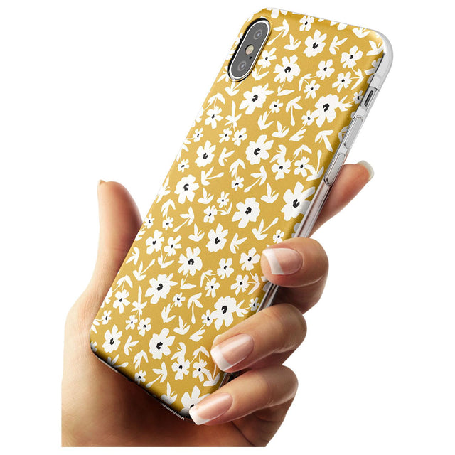 Floral Print on Mustard - Cute Floral Design Black Impact Phone Case for iPhone X XS Max XR