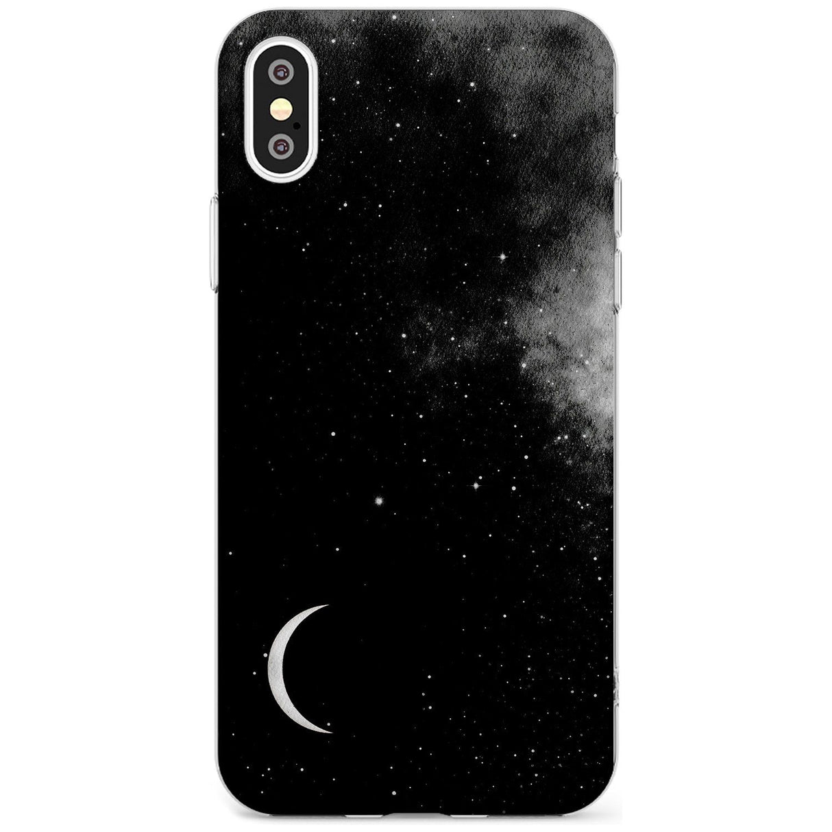 Night Sky Galaxies: Crescent Moon Phone Case iPhone X / iPhone XS / Clear Case,iPhone XR / Clear Case,iPhone XS MAX / Clear Case Blanc Space