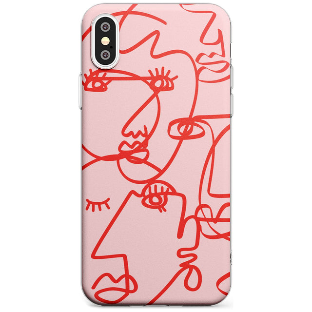 Continuous Line Faces: Red on Pink Black Impact Phone Case for iPhone X XS Max XR