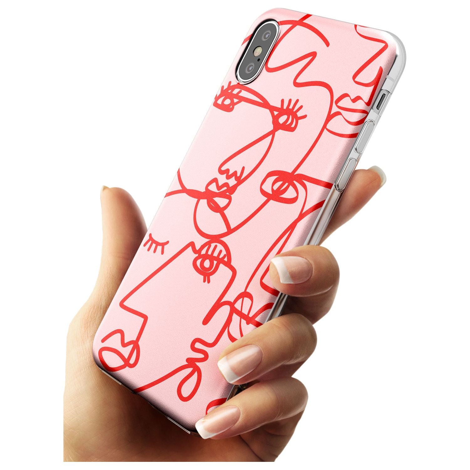 Continuous Line Faces: Red on Pink Black Impact Phone Case for iPhone X XS Max XR