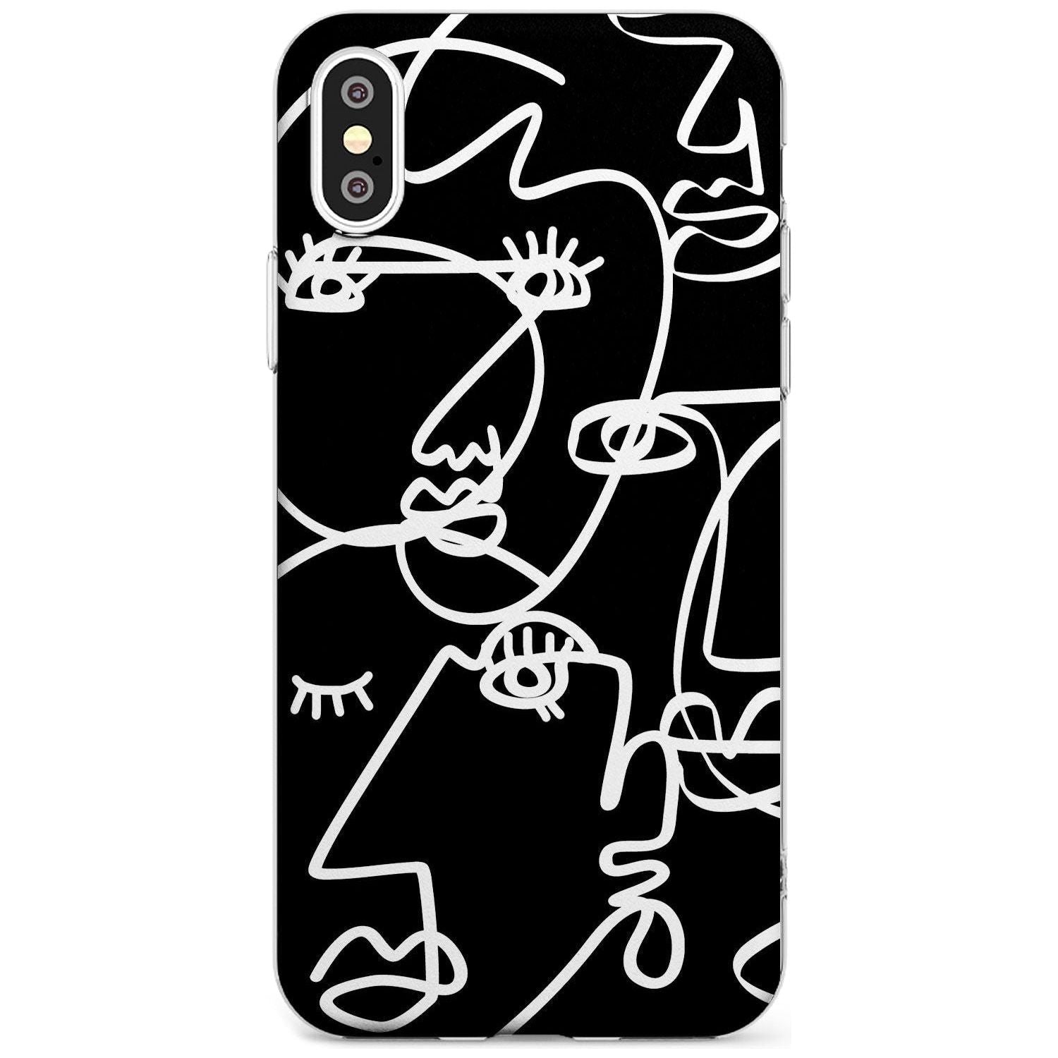 Continuous Line Faces: White on Black Black Impact Phone Case for iPhone X XS Max XR