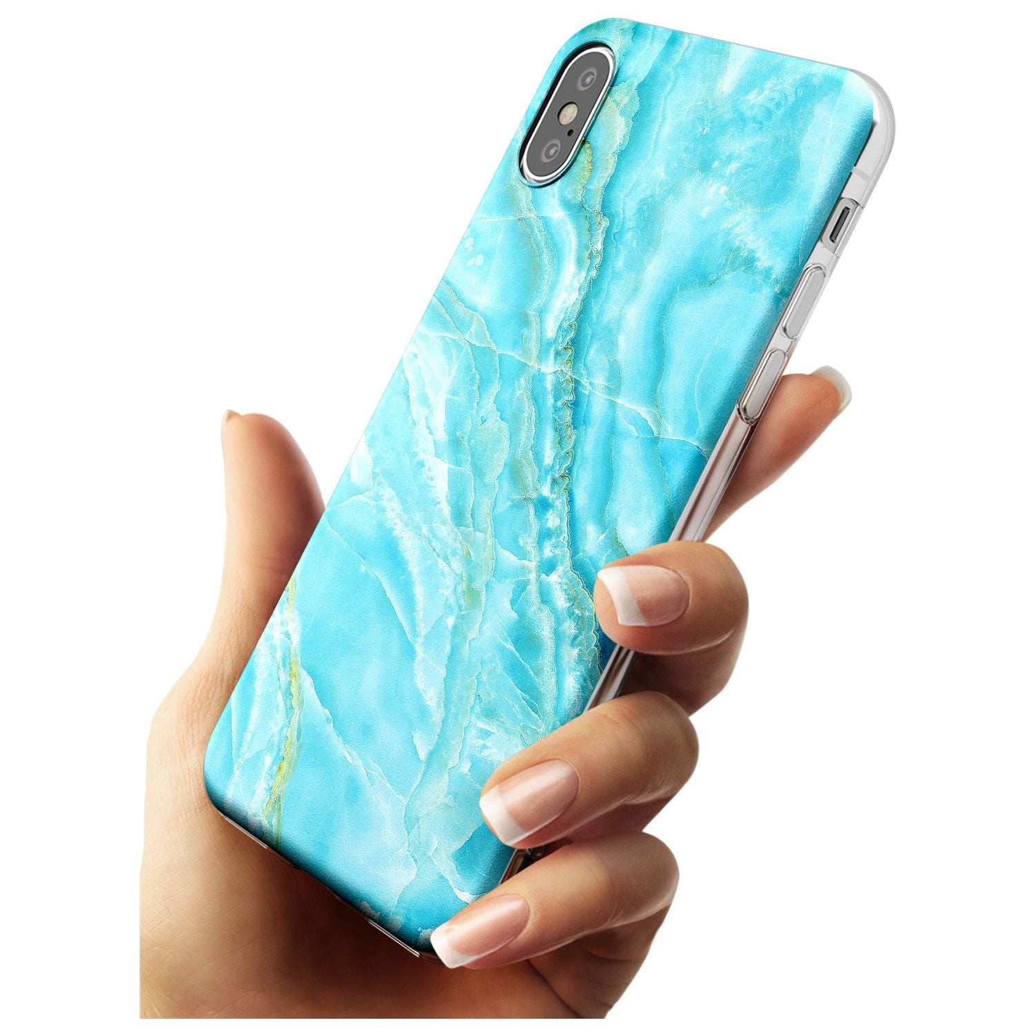 Bright Blue Onyx Marble Texture Black Impact Phone Case for iPhone X XS Max XR