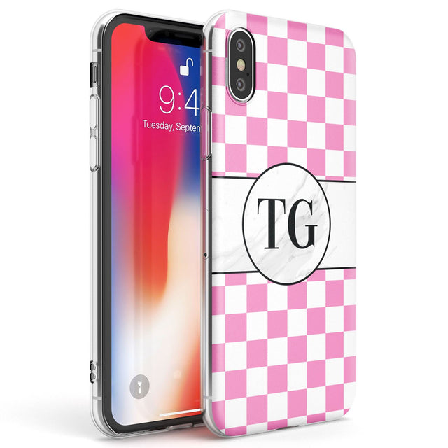 Personalised Monogrammed Pink Check Phone Case iPhone X / iPhone XS / Clear Case,iPhone XR / Clear Case,iPhone XS MAX / Clear Case Blanc Space