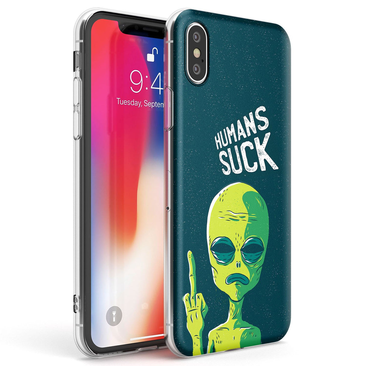 Humans Suck Alien Phone Case iPhone X / iPhone XS / Clear Case,iPhone XR / Clear Case,iPhone XS MAX / Clear Case Blanc Space